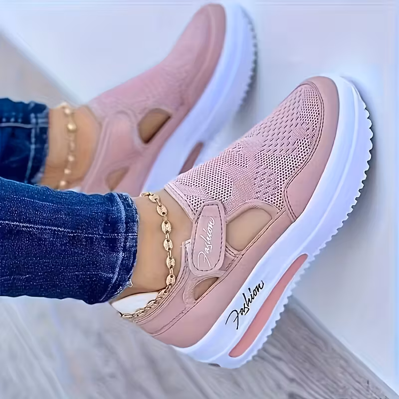 Women's Solid Color Sports Sneaker top-down view showing full knitted upper and outsole construction