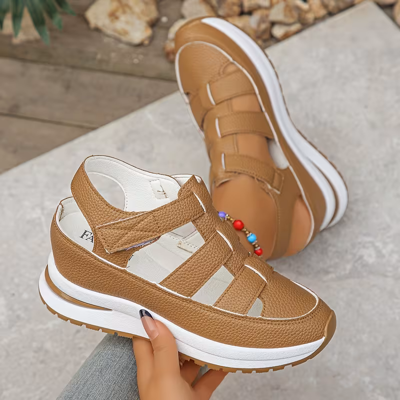 R24 women's wedge sandal — lifestyle shot, full pair