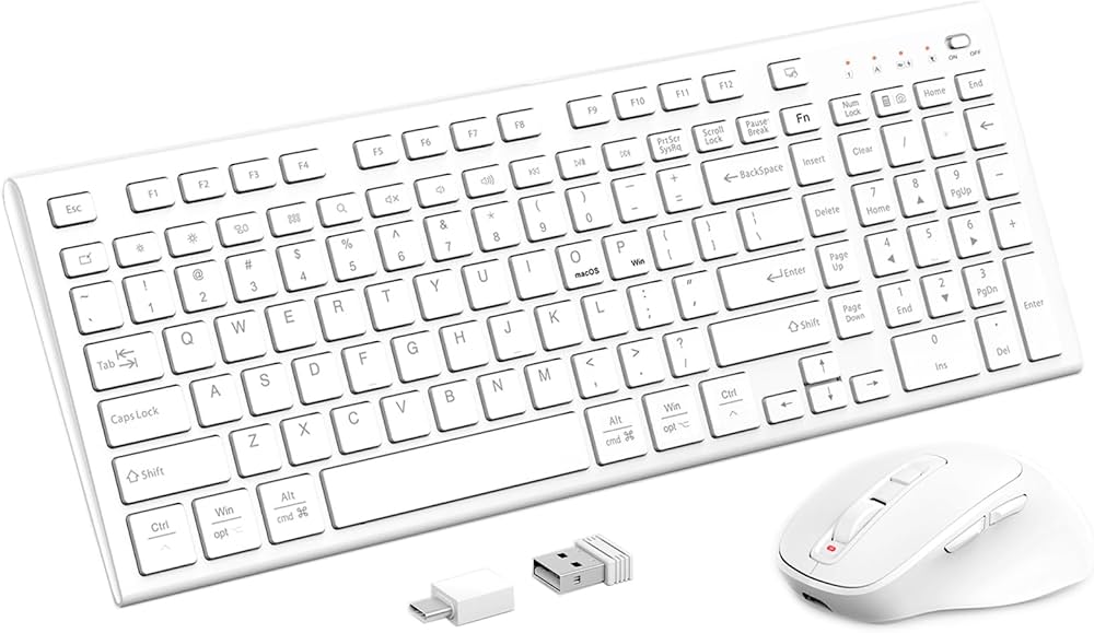 White slim rechargeable wireless keyboard mouse combo stainless