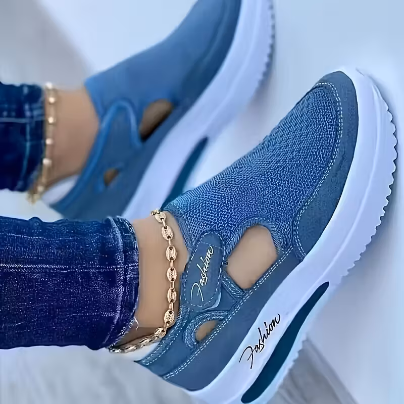 Women's Solid Color Sports Sneaker side profile showing breathable knitted upper and low-top silhouette