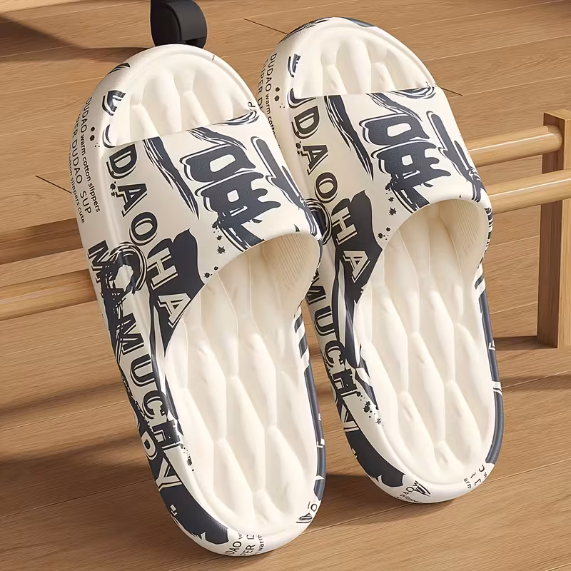 Graffiti EVA slippers side profile — visible sole thickness