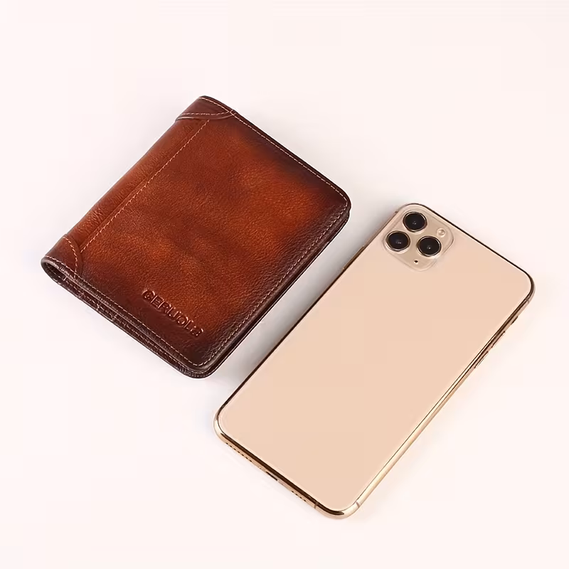 Premium slim men's genuine leather tri-fold wallet Temu South Africa R56 deal