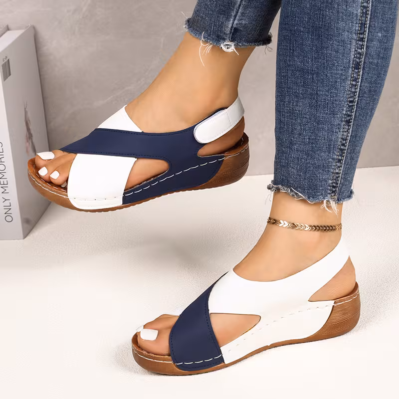 Women's colour block sandal — top-down view showing open toe design