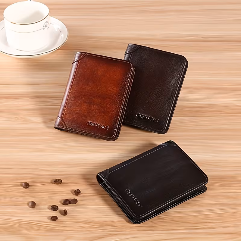 Large capacity men's leather RFID card holder wallet on Temu