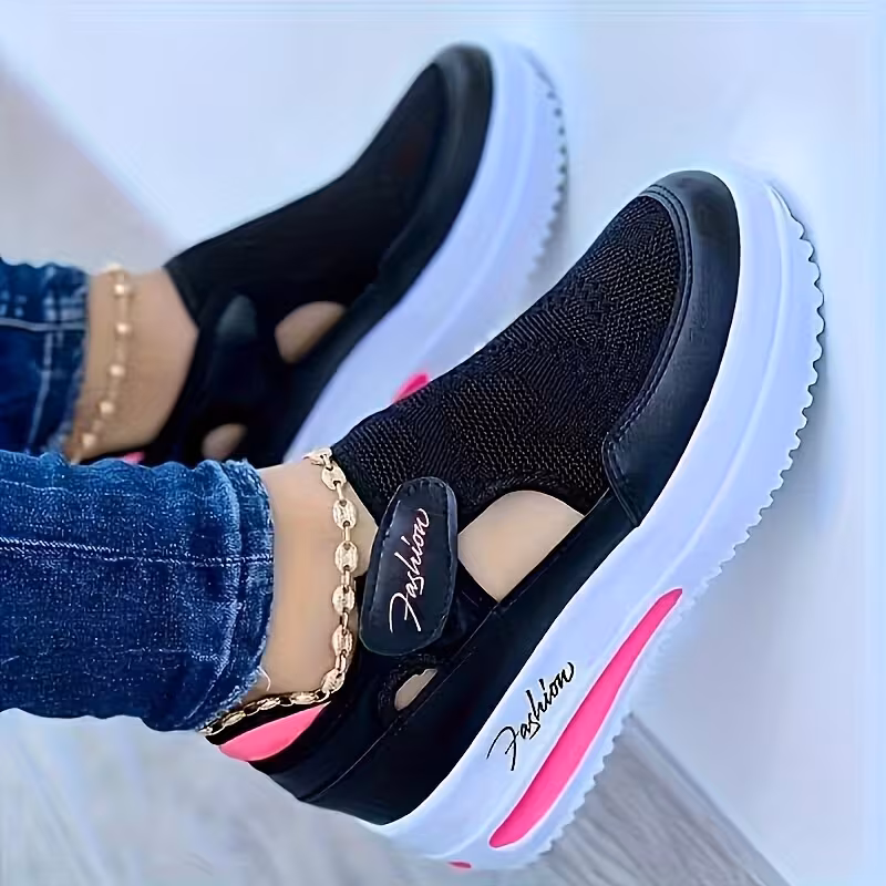 Women's Solid Color Sports Sneaker alternate angle showing outsole grip and full pair